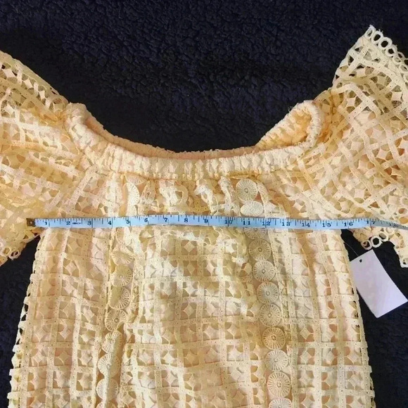 NWT Just Me Yellow Off-the-Shoulder Mini Dress with Ruffled Sleeves, small - Picture 8 of 10